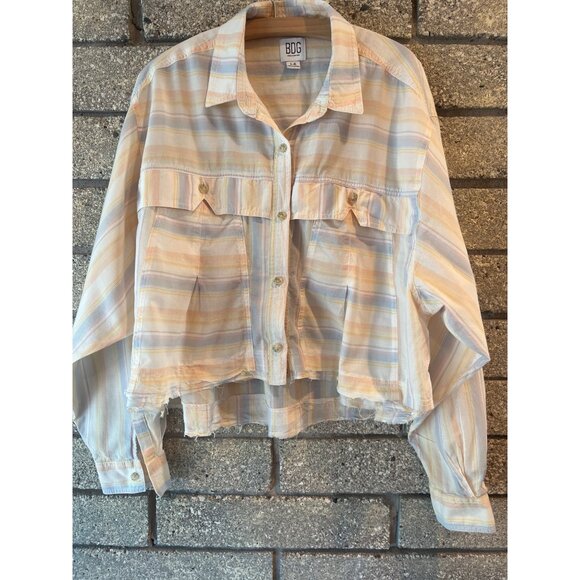 BDG Urban Outfitters Striped Pastel Button-Up Cropped Shirt L - Picture 1 of 11